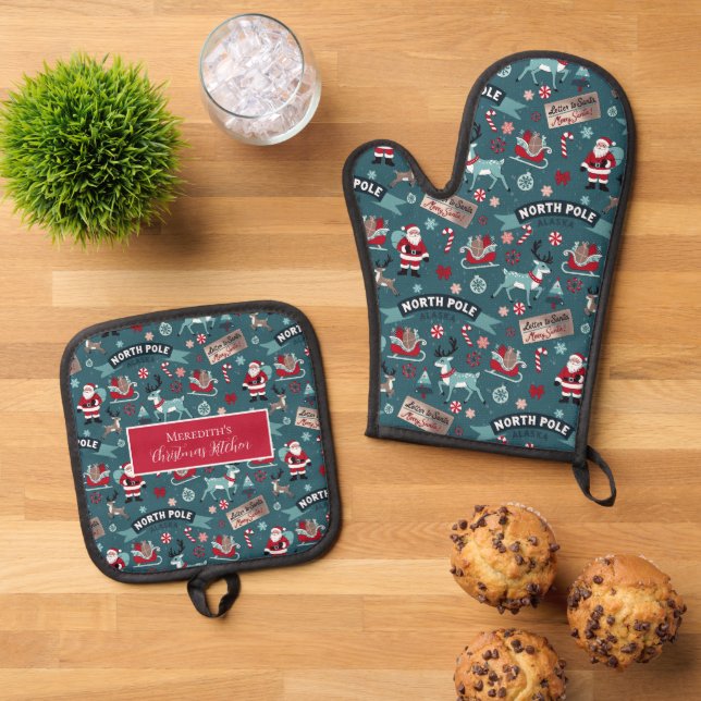 Set De Manoplas Navidades del Polo Norte - Festividad Santa (De arriba hacia abajo)