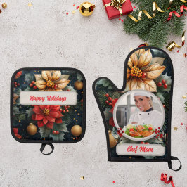 Set De Manoplas Navidades Floral Personalizada Chef Foto De Mamá