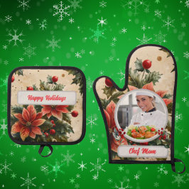 Set De Manoplas Navidades Floral Personalizada Chef Foto De Mamá