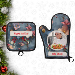 Set De Manoplas Navidades Floral Personalizada Chef Foto De Mamá