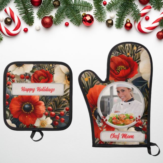 Set De Manoplas Navidades Floral Personalizada Chef Foto De Mamá (Subido por el creador)