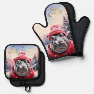 Set De Manoplas Navidades Hippo Santa hat y bufanda