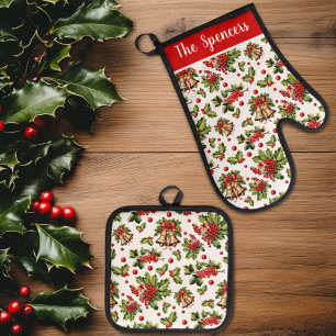 Set De Manoplas Navidades Holly Leaves, Berries y Bells