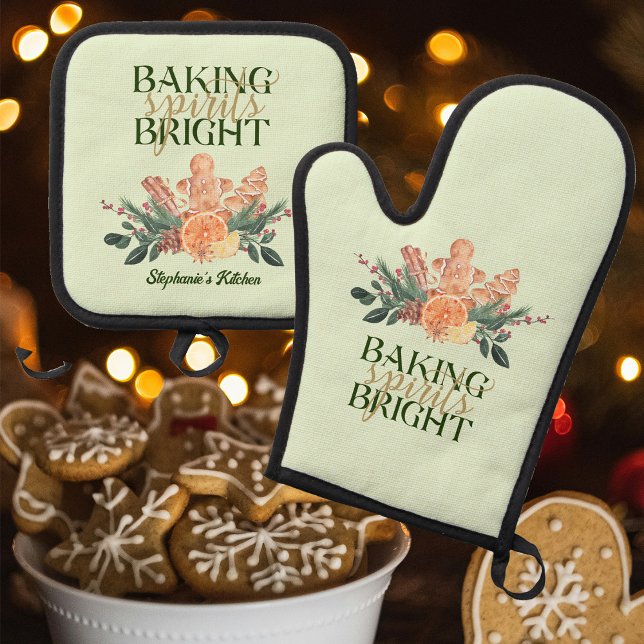 Set De Manoplas Navidades horneando Espíritus Brillantes Pan Verde (Baking Spirits Bright pot holders--perfect for use with your holiday baking and they double as decor)