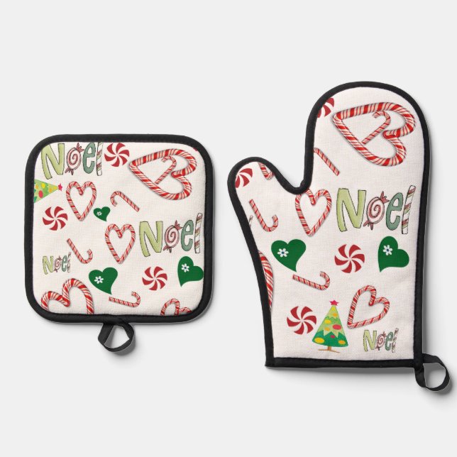 Set De Manoplas Navidades Noel Oven Mitt & Pot Holders (Anverso)