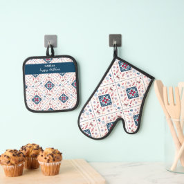 Set De Manoplas Navidades nórdicos con renos y flores de invierno