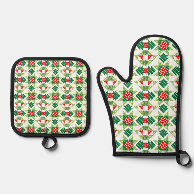 Set De Manoplas Navidades patchwork quilt horno mitt & portacolchó (Anverso)