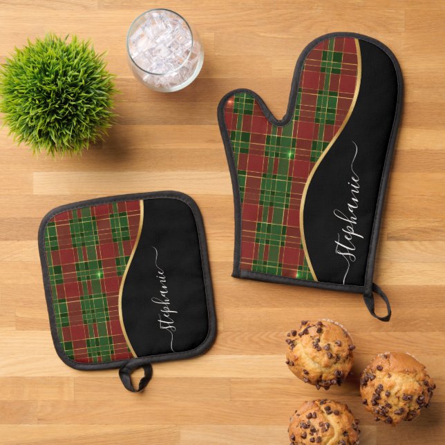 Set De Manoplas Navidades Plaid Gold Personalizado (De arriba hacia abajo)