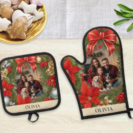 Set De Manoplas Navidades Poinsettia Wreath Personalizado elegante