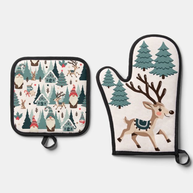 Set De Manoplas Navidades renos y gnomos (Anverso)