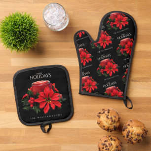 Set De Manoplas Navidades rojos festivos Candle Holly Poinsettias