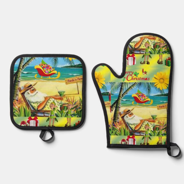 Set De Manoplas Navidades Santa Beach Bum Mitt & Pot Holve (Anverso)