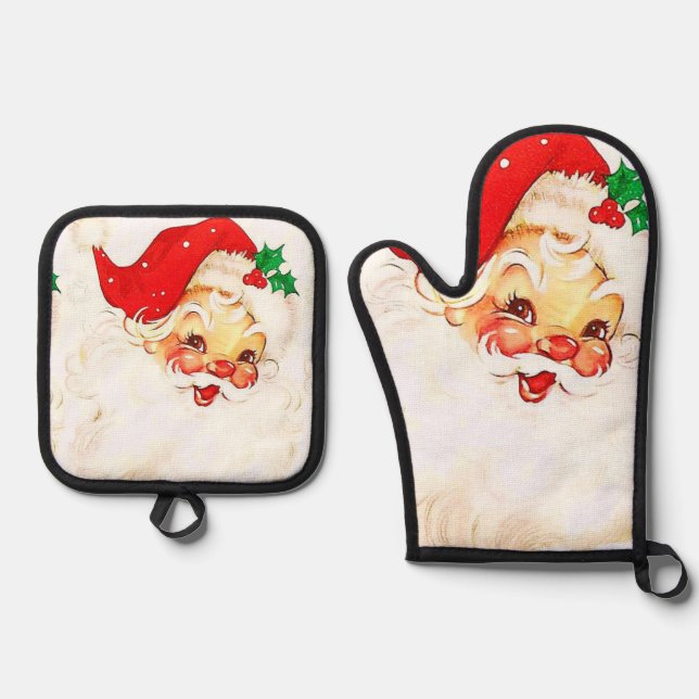 Set De Manoplas Navidades Santa Claus Oven Mitt & Pot Holders (Anverso)