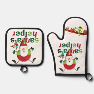 Set De Manoplas Navidades Santa & Elf Oven Mitt & Pot Holders