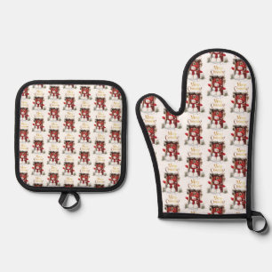 Set De Manoplas Navidades Snowman Gold Feliz Navidad Textos