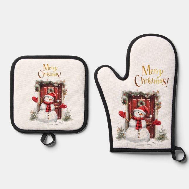 Set De Manoplas Navidades Snowman Gold Feliz Navidad Textos (Anverso)