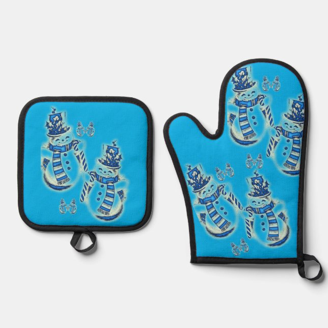 Set De Manoplas Navidades Snowman Oven Mitt & Pot Holders (Anverso)