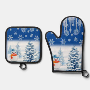 Set De Manoplas Navidades Snowman Oven Mitt & Pot Holders