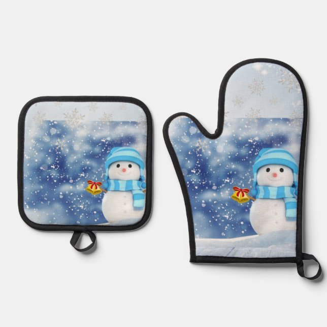 Set De Manoplas Navidades Snowman Oven Mitt & Pot Holders (Anverso)