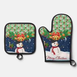 Set De Manoplas Navidades Snowman Oven Mitt & Pot Holders