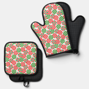 Set De Manoplas Navidades verdes rojos festivos Candy Cane