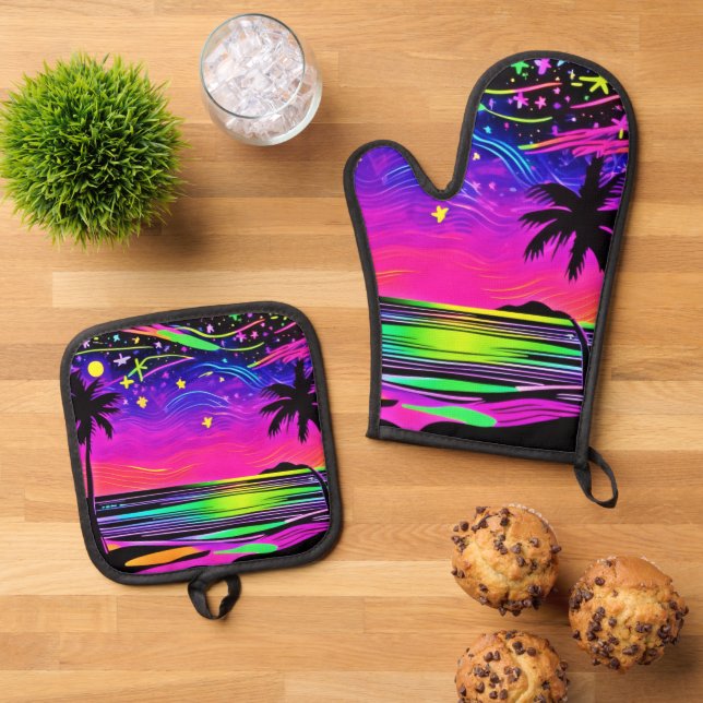 Set De Manoplas Neon Night Beachscape (De arriba hacia abajo)