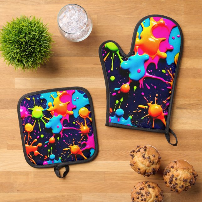 Set De Manoplas Neon Paint Splatter Resumen Arte (De arriba hacia abajo)