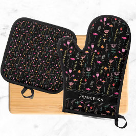 Set De Manoplas Neon Wildflowers, monograma personalizado
