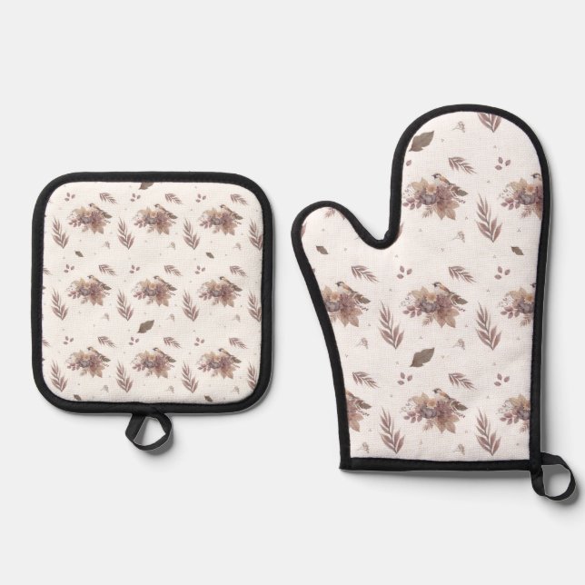 Set De Manoplas Neutral Otumn Bird Seamless Pattern (Anverso)