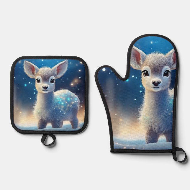 Set De Manoplas Noche estrellada de reno infantil (Anverso)