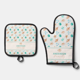 Set De Manoplas Nombre de familia personalizado de conchas marinas