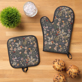 Set De Manoplas Nombre de monograma floral boho moderno
