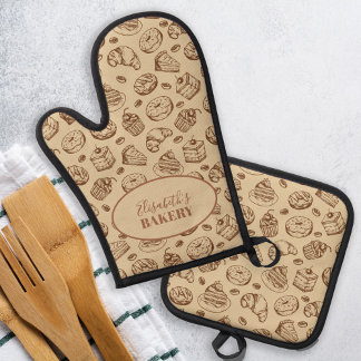 Set De Manoplas Nombre de panadería vintage personalizado beige ho