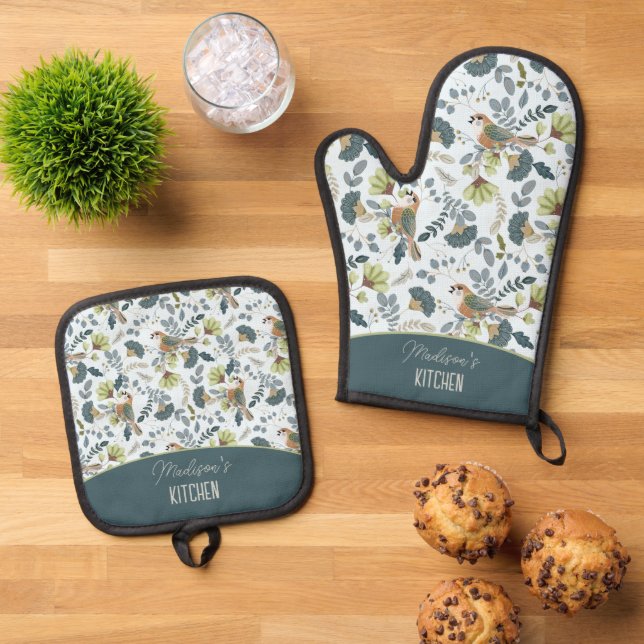 Set De Manoplas Nombre de patrón de flores y pájaros boho retro (De arriba hacia abajo)