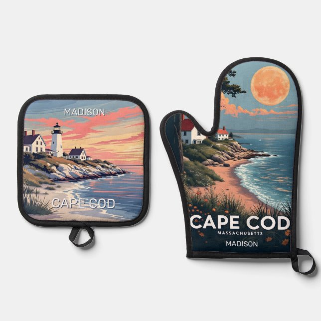 Set De Manoplas Nombre personalizado Cabo Cod Massachusetts (Anverso)