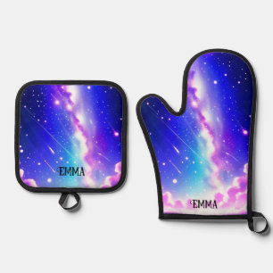 Set De Manoplas Nombre personalizado de galaxia azul celeste y ros