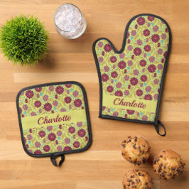 Set De Manoplas Nombre personalizado de la flor que recorre el ras