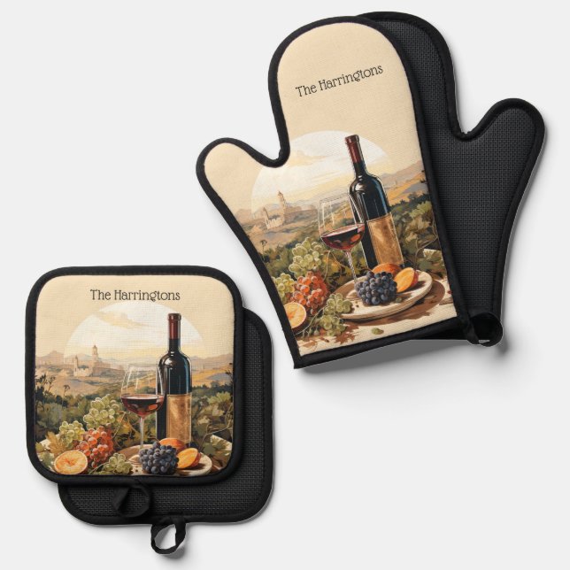 Set De Manoplas Nombre personalizado de Wine Lover (Anverso/Reverso)