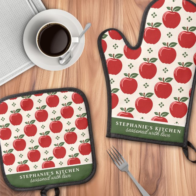 Set De Manoplas Nombre personalizado del patrón de Apple rojo (Subido por el creador)