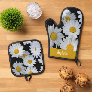 Set De Manoplas Nombre personalizado del patrón floral de Daisies
