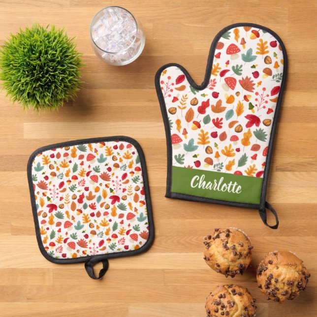 Set De Manoplas Nombre personalizado del patrón otoño de flotación (De arriba hacia abajo)