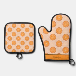 Set De Manoplas nombre personalizado fruta naranja y marrón