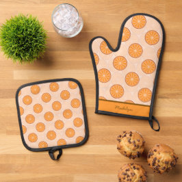 Set De Manoplas nombre personalizado fruta naranja y marrón