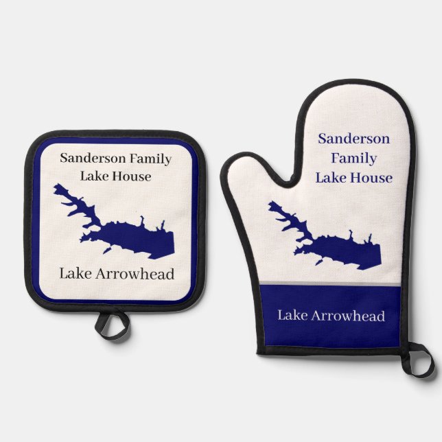 Set De Manoplas Nombre Personalizado Lago Arrowhead Mapa Naval Azu (Anverso)