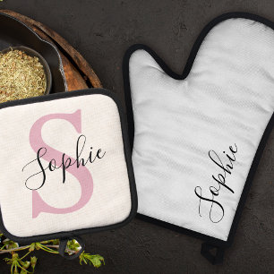 Set De Manoplas Nombre personalizado moderno Monograma rosa