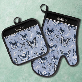 Set De Manoplas Nombre personalizado patrón mariposa azul