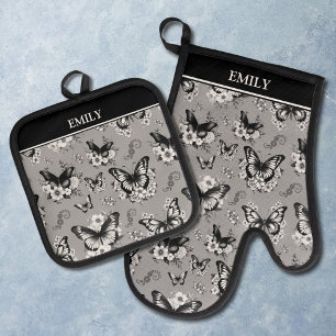 Set De Manoplas Nombre personalizado patrón mariposa gris