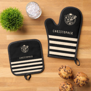 Set De Manoplas Nombre personalizado Rey del negro parrilla