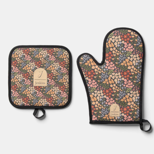 Set De Manoplas Nombre personalizado y floral con inicial (Anverso)