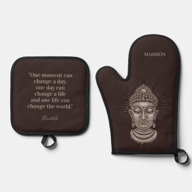 Set De Manoplas Nombre personalizado y texto Cotización de Buda (Anverso)